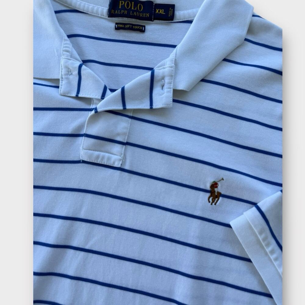 Polo Ralph Lauren Golf Shirt Pima Soft Touch Blue White Striped Pony 2XL XXL
